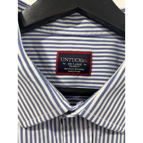 Untuckit Terzolo Mens 2XL Blue White Striped Long Sleeve Stretch Button Up Shirt - Picture 3 of 6
